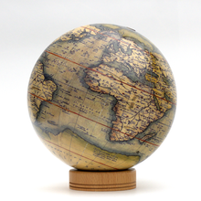 Load image into Gallery viewer, Ortelius, globe, globes, desktop globe, vintage globe, vintage map, historical globe, world globe, earth globe, terrestrial globe, handmade globe, 8&quot; globe, 6&quot; globe
